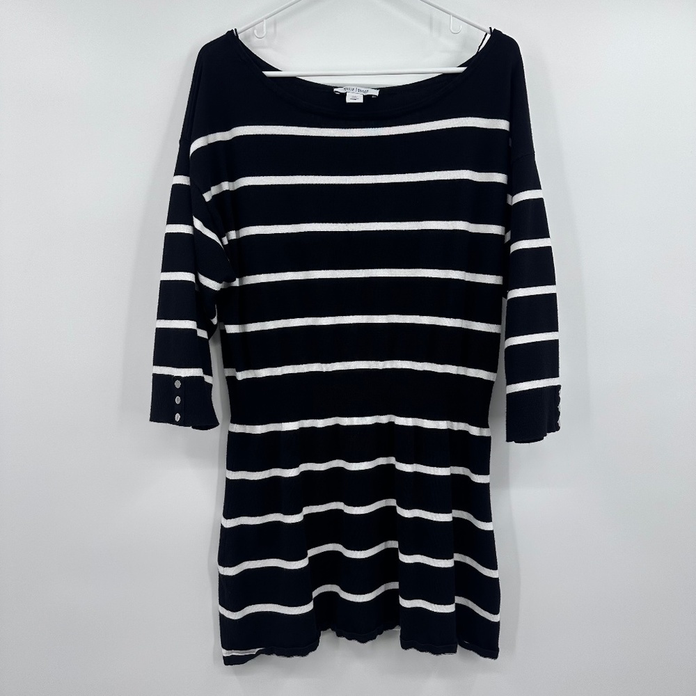 White House Black Market Dress Womens XL Stripes 3/4 Sleeves Knit Stretch Short